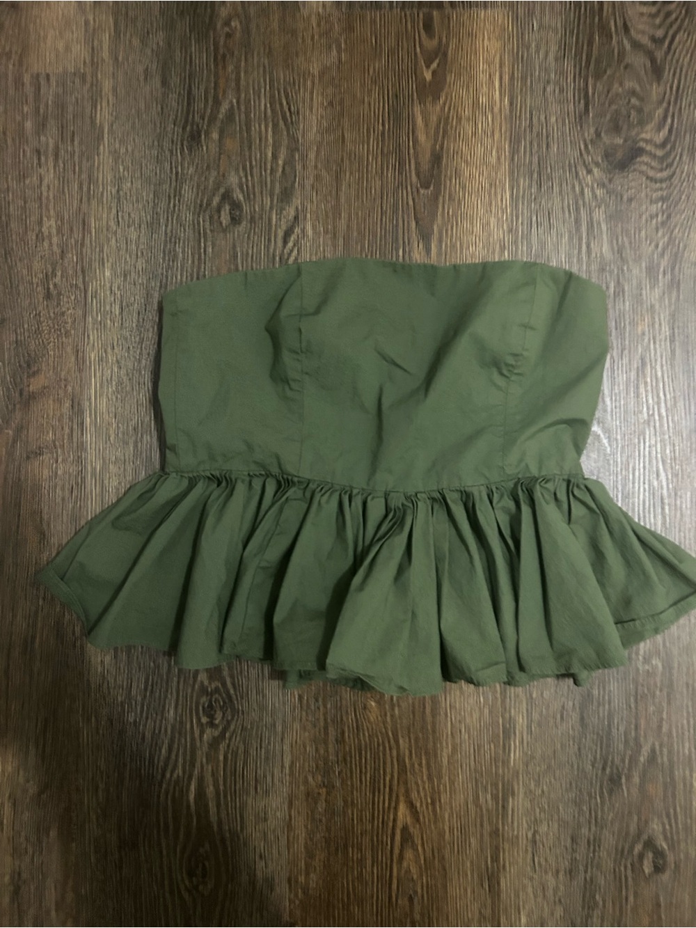 J. Crew Olive Green Strapless Peplum Top